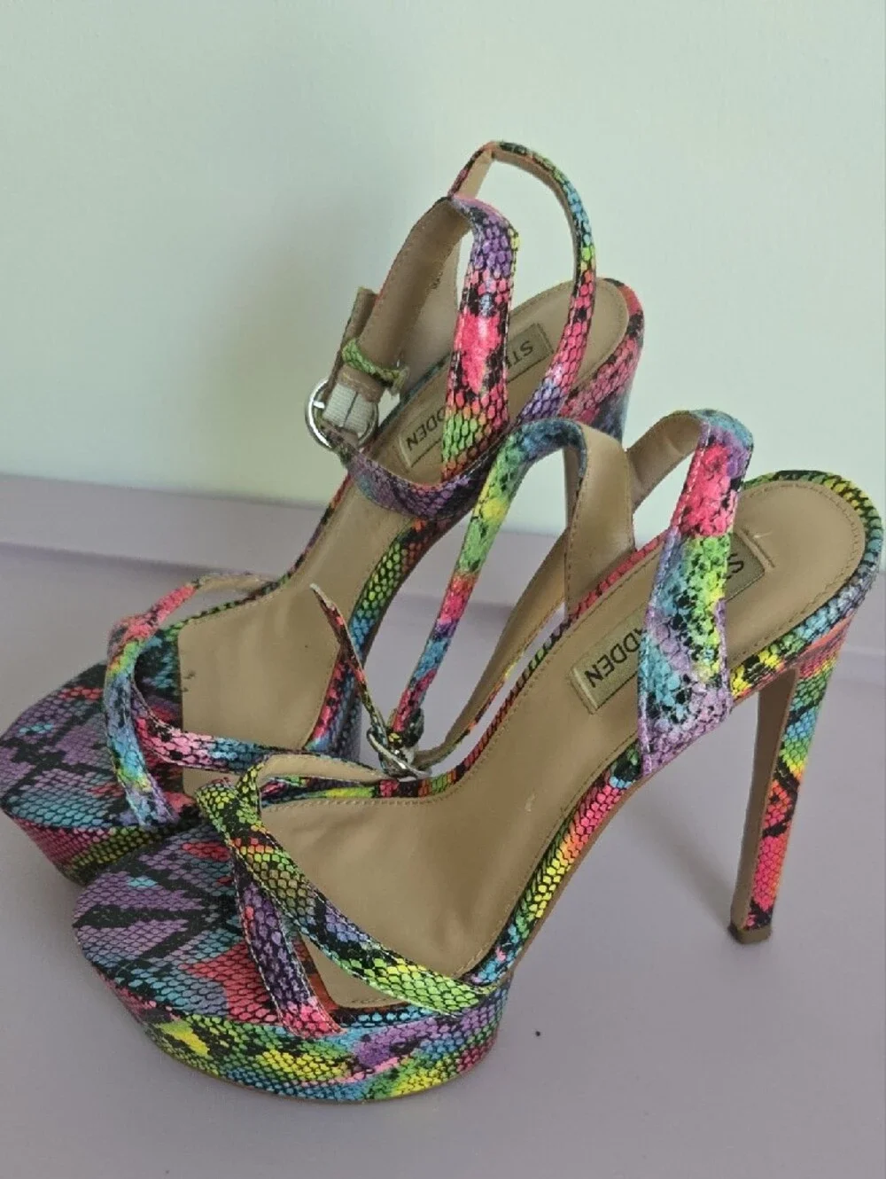 Steve Madden Rainbow Snake-Print Platform Sandals